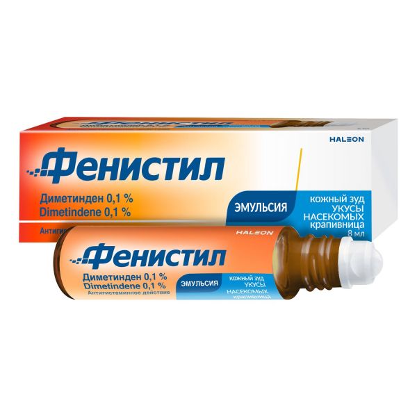 Фенистил 0.1% 8мл эмульс.д/пр.наружн. №1 фл. (Haleon ch)