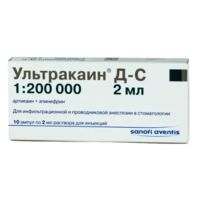 Ультракаин д-с 40мг+5мкг/мл 2мл р-р д/ин. №10 амп. (САНОФИ)