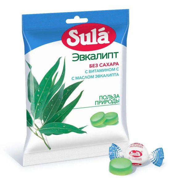 Sula (Сула) леденцы без сахара 60г пак.  эвкалипт (Perfetti van melle benelux)