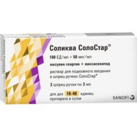 Соликва солостар 100ед+50мкг/мл 3мл р-р д/ин.п/к. №3 картридж в шприц-ручке (САНОФИ)